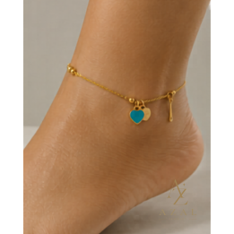 Bracelet de cheville coeur bleu